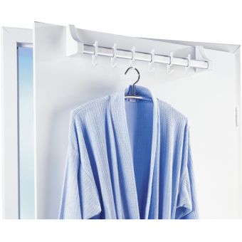 Tür-Garderobe Wenko mit sechs verschiebbaren Haken, aus Aluminium & Kunststoff - Top-Produkte: Wäschekörbe, Duschvorhänge, WC-Deckel, Seifenspender, Duschbrausen & mehr - Top-Marken: Spirella, Laufen, Diaqua, Grohe & Co. - Fehr Badshop Schweiz